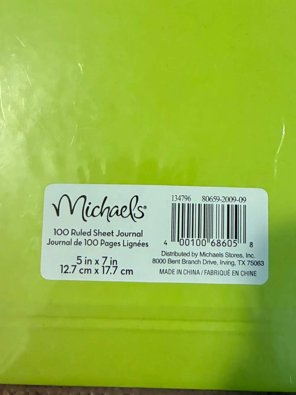 Lime Green Hardcover Journal with M Monogram